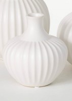 7" White Ribbed Ceramic Bottle Vase