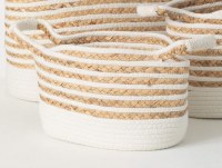 16" Oval Natural and White Woven Basket With Handles