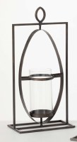 18" Bronze Metal Oval in Rectangle Hurricane Candle Holder