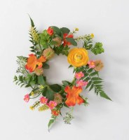 4.5" Opening Faux Orange and Yellow Blooming Ranunculus Candle Ring