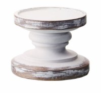 4" Distressed White Polyresin Turned Wood Candleholder