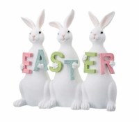 8" White Polyresin Triple Bunny Easter Welcome Sign