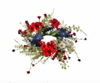 4.5" Opening Faux Red, White and Blue Floral Candle Ring