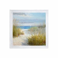 43" SQ Beach Path With Fence Gel Print With Whitewash Frame