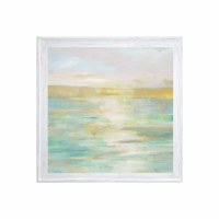 37" SQ Yellow and Aqua Horizon 1 Gel Print With Whitewash Frame