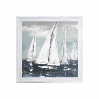 37" SQ Four White Sailboats Gel Print With Whitewash Frame