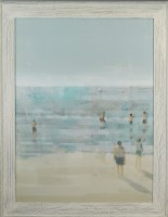 47" x 37" Beach People 1 Gel Print With White Wash Frame