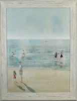 47" x 37" Beach People 2 Gel Print With White Wash Frame
