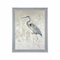 47" x 37" White and Blue Heron 1 Gel Textured Coastal Print With Gray Frame