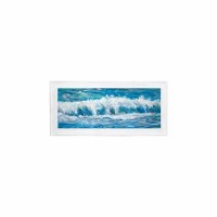 25" x 63" Blue Wave Crest Gel Print With White Frame