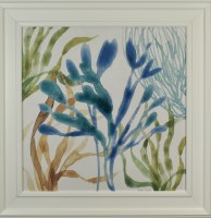 31" SQ Blue Kelp Gel Textured Coastal Print With White Frame