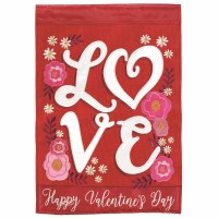 42" x 29" Red With Pink Flowers Love Happy Valentine's Day Flag
