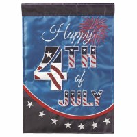 18" x 13" Mini Red, White and Blue Happy 4th of July Firework Garden Flag
