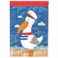 18" x 13" Mini Red and Blue Pelican Captain Beach Life Garden Flag