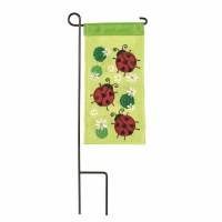 4" x 8" Mini Green Ladybug Trio Flag With Flagpole