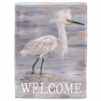 18" x 13" Mini White Egret Watercolor Welcome Garden Flag