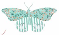 8" Turquoise Floral and Striped Wings With Dotted Turquoise Body Butterfly Metal Wall Plaque