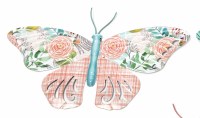 8" Coral and Turquoise Floral and Plaid Wings With Blue Body Butterfly Metal Wall Art Plaque