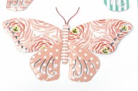 8" Coral Floral and Dotted Wings With Coral Striped Body Butterfly Metal Wall Art Plaque