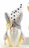 12" Yellow With Black and White Dotted Hat Bunny Ear Easter Gnome