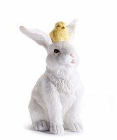 6" White and Yellow Polyresin Bunny & Chick Figurine