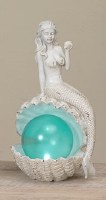 11" LED Distressed White Mermaid Holding a Shell