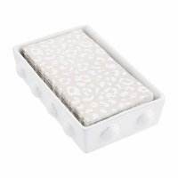 6" x 9" White Ceramic Dotted Napkin Holder With Beige and White Leopard Guest Towels by Mud Pie