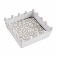 6" Square White Dotted Rim Ceramic Napkin Holder With Beige and White Leopard Napkins by Mud Pie