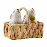 3" Hand-Painted Ceramic Bunny Salt & Pepper Shakers With Water Hyacinth Basket by Mud Pie