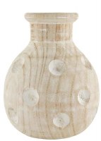 9" White Wash Wood Dotted Vase by Mud Pie