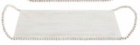 9" x 22" White Wash and Beaded Wood Tray With Handles by Mud Pie