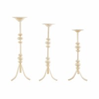 Set of 3 Cream Beaded Metal Pillar Candleholder by Mud Pie