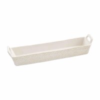 3" x 15" Distressed White Textured Ceramic Cracker Tray by Mud Pie