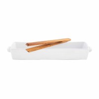 3" x 12" White Cracker Dish With Tongs by Mud Pie