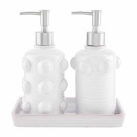 Two White Dotted Soap Pumps With Tray by Mud Pie