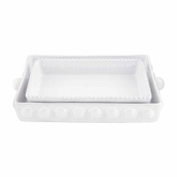 Set of 2 White Dots Rectangle Baking Dishes by Mud Pie