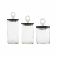 Set of 3 Clear Glass Canisters With a Black and White Lid by Mud Pie