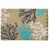 20" x 30" Aqua, White and Brown Tri-Color Coral Rug