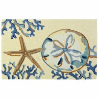 1.10' x 2.10' Blue and Tan La Playa Sand Dollar Rug