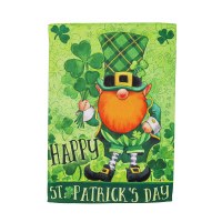18" x 13" Mini Happy St. Patrick's Day Gnome With Plaid Hat Garden Flag