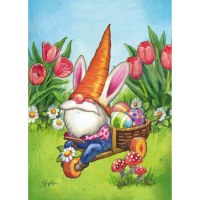 18" x 13" Mini Carrot Hat Bunny Ear Gnome Hauling Basket of Eggs Garden Flag