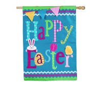 44" x 28" Aqua Happy Easter With 3D Decoration House Flag