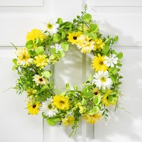 20" Faux Round Yellow and White Daisy Wreath