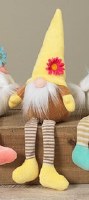 13.7" Yellow Hat with Flower Gnome Sitter with Striped Legs