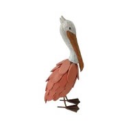 19" Coral and White Driftwood Pelican With Metal Feet