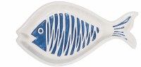 7" Blue and White Fish Dish With Line Pattern