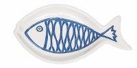 7" Blue and White Fish Dish With an Oval Pattern