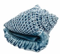 13" Blue Ceramic Conch Shell With a Grid Pattern