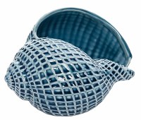 13" Blue Ceramic Melon Shell With a Grid Pattern