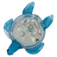 10" Aqua Glass Turtle Filled with Shells and Sand Paperweight